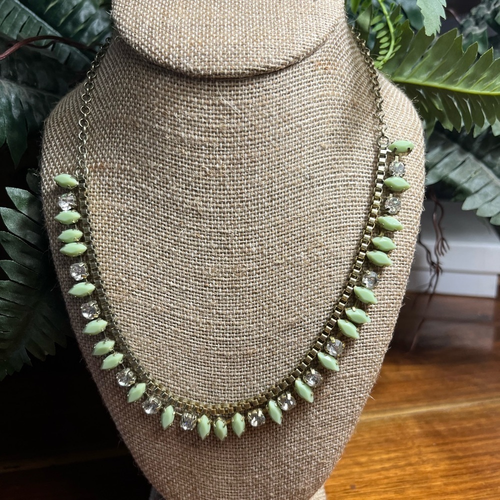 J. Crew Mint Green and Gold Necklace